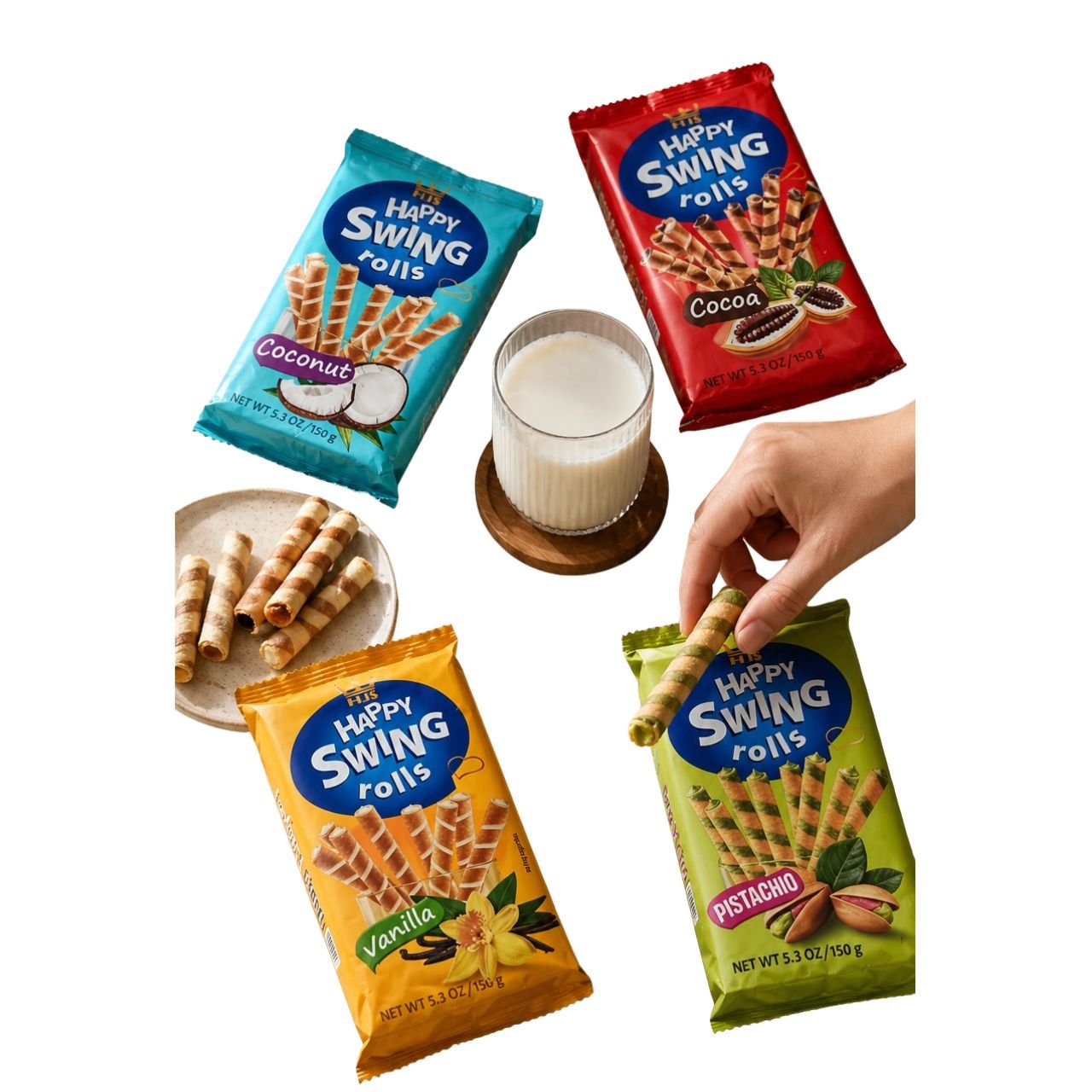 Rolitos Happy Swing 150g Original, Cacau, Baunilha e Pistacho - Image 5